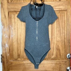 Ribbed Center Zip Bodysuit